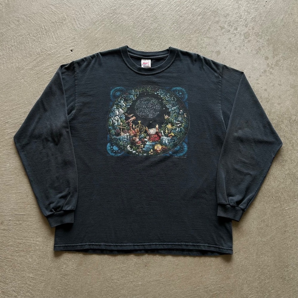 Vintage 90s Wizard Celestial Long Sleeve Shirt Size XL Black 1998 Bill Bell Art